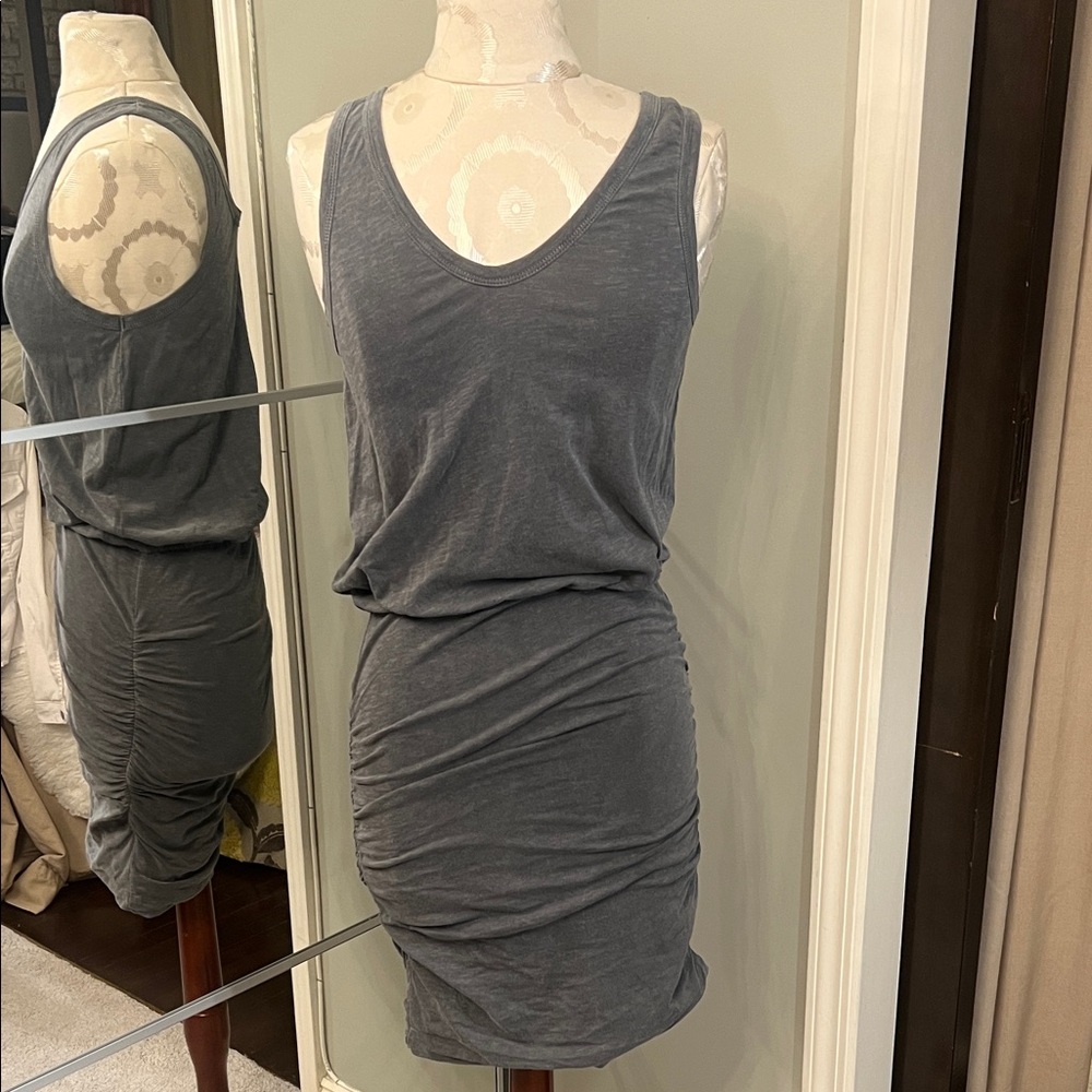 Sundry‎ Gray Sleeveless Scoop Tank Dress with Ruched Waist